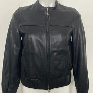 Ana Black Front Zip Soft Leather Bomber Jacket Size SP